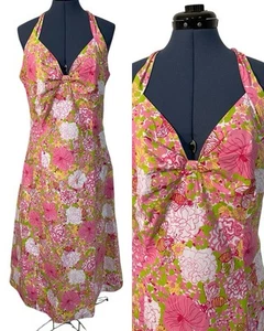 Key West Pink Floral Bees Halter Babydoll Sundress Tropical Preppy Wedding 14 - Picture 1 of 13