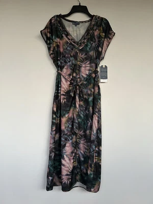 Democracy Dress NEW Tie Dye Watercolor Maxi Tie Waist Women’s Large Short Sleeve - Image 1 of 4