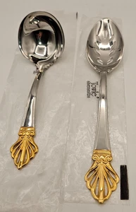 Towle Germany 18/10 Stainless Rue Royale Ladle/Slotted Spoon Gold Accent - Picture 1 of 13