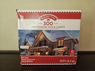 300 Multi Color Icicle Christmas Lights Indoor Outdoor Holiday Time White Wire - Image 1 of 3