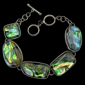 Modernes Boho Meerjungfrau Abalone Ozean Armband 8" MOP Sterlingsilber Knebelverschluss - Bild 1 von 9