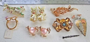 Konvolut 6 Vintage 50er Jahre Figuren Tiere Modeschmuck Broschen 2 moderne - Bild 1 von 8