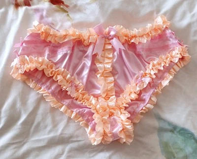 Cheeky Girly Sissy Pink Silk Satin Frilly Ruffle CD TV Panties Knickers  2XL  20 - Image 1 of 4