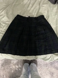 Dark blue and green plaid pleated skirt - Picture 1 of 2