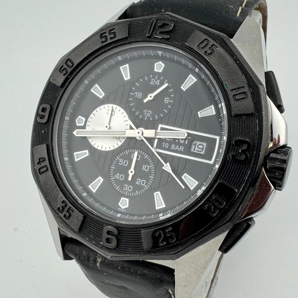 ESPRIT Quartz Watch Men 100m Silver Black Chronograph Date Analog New Battery - Image 1 of 4