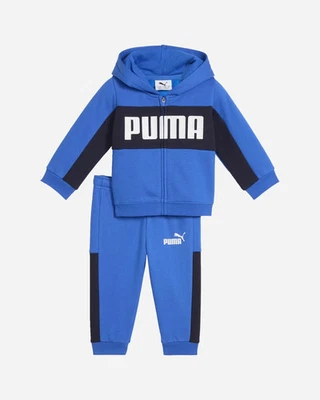 TUTA PUMA COMPLETA CON CAPPUCCIO BAMBINO 689730 13 BLU ZIP DA 0/3 M A 3/4 ANNI - Immagine 1 di 4