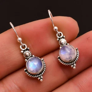 Boho Vintage Style Moonstone Elegant Punk Gemstone Stud Earring R - Picture 1 of 4
