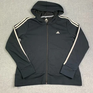 Adidas Track Jacket Hooded Adult XL Black Full Zip 3 Striped Embroidered Logo - Picture 1 of 13