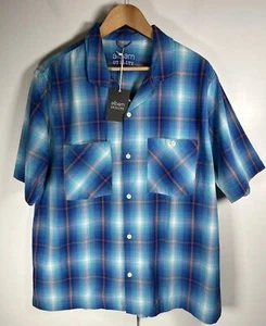 Albam Utility Camicia Uomo Grande Blu Check Manica Corta Nuova Con Etichette - Foto 1 di 7