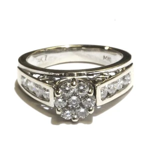 14k white gold .98ct SI2-I1 I round diamond cluster engagement ring 7.2g ladies - Foto 1 di 9
