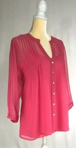 Sigrid Olsen Blouse Shirt Top Small 100% Silk Button Down 3/4 Sleeve Pink $199 - Picture 1 of 11