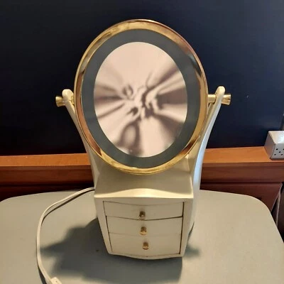 Vintage Retro Lighted Reversible Makeup Mirror Dresser or Vanity-3  Drawers  - Image 1 of 4