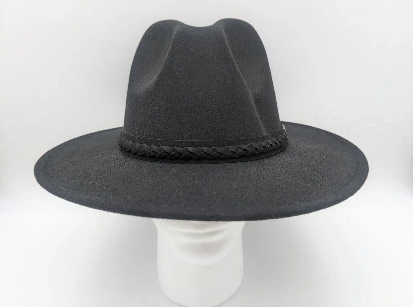 FRYE Stetson Fedora Felt Tall Crown Black Braided Band Size OSFM