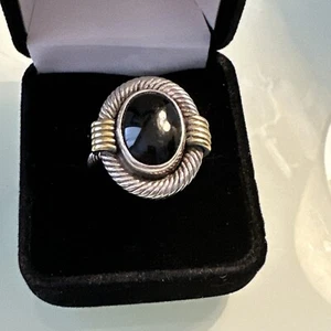 Schwarzer Onyx Ring, 925 Sterling Silber Halt Handarbeit Damenring Mexiko 7 1/4 - Bild 1 von 6