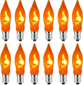 12 Pack C7 Orange Flickering Flame Light Bulbs E12 Candelabra Base - Picture 1 of 12