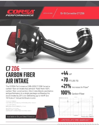 Corsa carbon fiber cold air intake kit /red filter 2015-19 Corvette Z06 6.2 LT4 - Image 1 of 4