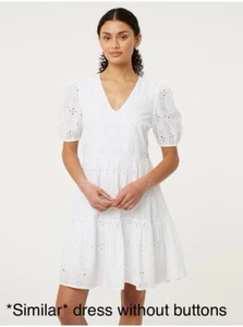 WHITE Size 16 Broderie Anglaise COTTON Summer Sun DRESS Holiday New With Tags - Picture 1 of 8
