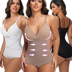 Womens Slimming Shapewear Thong Body Shaper Seamless Firm Tummy Control Bodysuit - Picture 1 of 27
