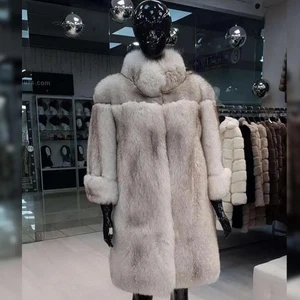 Womens Natural White Real Fox Fur Coat Genuine Full Pelt Jacket Winter Overcoat - Picture 1 of 4