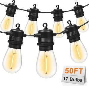 50FT LED Outdoor String Lights with 15+1 Vintage Shatterproof Waterproof S14 Bul - Picture 1 of 8