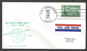 Cubierta 1957 San Francisco a Londres Reino Unido vía ruta polar caché verde - Imagen 1 de 1