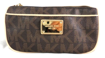 Michael Kors Brown Logo PVC w/Beige Leather Clutch w/Wallet Inside Cute - Image 1 of 4