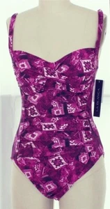 $119 LA BLANCA LB5MP891 MAG Purple Geometric Print Designer Swim Suit US 10 - Picture 1 of 3