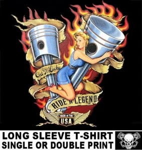 RIDE A LEGEND PIN-UP GIRL ON USA V-TWIN PISTONS MOTORCYCLE BIKER T-SHIRT WS138 - Picture 1 of 12