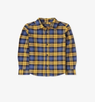 NEW Children’s Place Buffalo Plaid Flannel Button Down Shirt Boys 10-12 Blue - Image 1 of 4