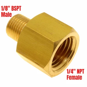 BSP-NPT Adapter 1/8" Male BSPT to 1/4" Female NPT Brass Pipe Fitting Euro to US - Picture 1 of 5