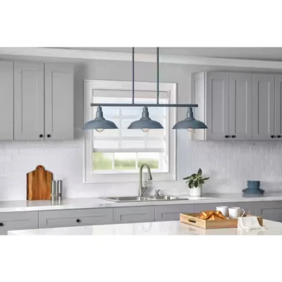 Lámpara de araña industrial vintage de 3 tonos estilo granero isla azul 35 pulgadas Foto 1 de 2