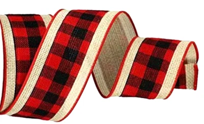 Xadrez vermelho preto tecido 2,5" por 2 jardas bronzeado aparência em camadas fita com fio fazenda de inverno - Imagem 1 de 3