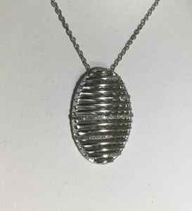BH EFFY Collection Silver 0.17 CT’s White Diamond Oval Pendant W.Chain N.W.Tags - Picture 1 of 10