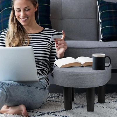 Reposapiés otomano de lino en forma de D con asa 9,5" para sala de estar dormitorio Foto 1 de 4