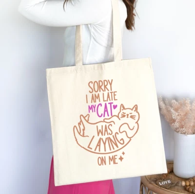 Funny Cat Gift Tote Bag Beige Reusable Shopping Bag Eco Bag Gift for Women - Image 1 of 4