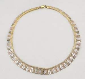 Vintage zweifarbiges Sterlingsilber Omega aufgefächertes Latzhalsband Halskette Italien - Bild 1 von 6