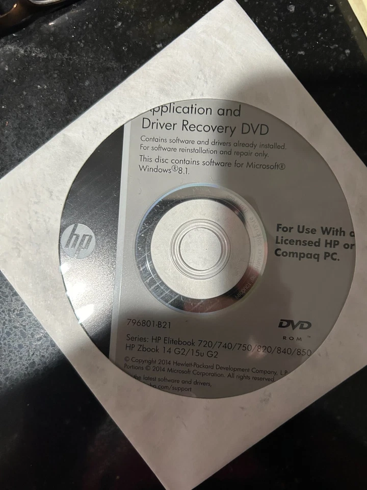 HP Application and Driver Recovery DVD Windows 8.1 796801-b22 Elitebook   Zbook - Image 1 of 1