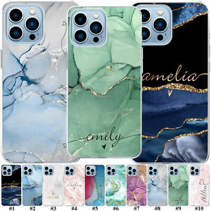Personalised Marble Case Glossy Silicone Cover for iPhone 15 14 Pro Max 13 12 11