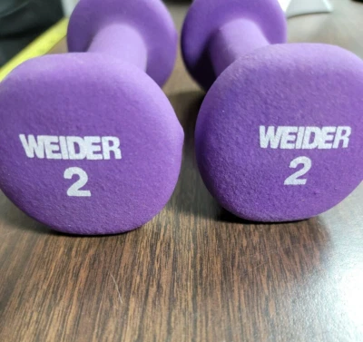 WEIDER 2 lb Mancuerna Recubierta de Neopreno Mano Peso Ejercicio Caminar Juego de 2 PÚRPURA Foto 1 de 3