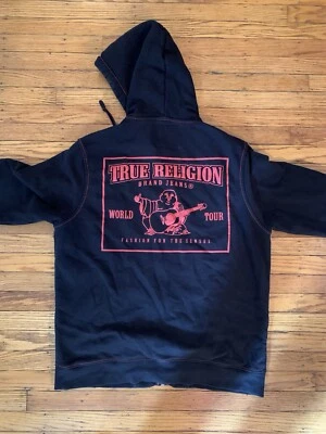 True Religion Men's Big T Zip Up Hoodie, Jet Black/Fiery Red, X-Large - Image 1 of 4