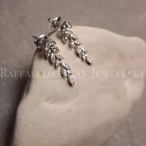 Natural Diamond Dangle Earrings 14K White Gold Leaf Vine Design Sparkling Gift - Picture 1 of 11