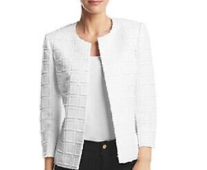 Kasper Size 16 Open Front Flyaway Textured Blazer Jacket White New With Tags