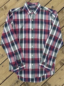 Vintage Levi’s Plaid Button Down Shirt Made In Korea Red Navy White M 80s - Picture 1 of 9