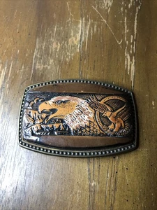 Hebilla de cinturón de águila vintage Alumaline 4108 latón y cuero en relieve BB-317 - Imagen 1 de 5