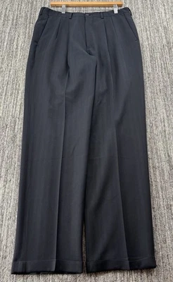 VTG Men’s Relaxed Black Pleated Herringbone Cuffed Dress Pants 34x34 9” Leg - Image 1 of 4
