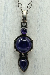 Vintage Sterlingsilber Amethyst Cabochon Anhänger Halskette 18" lang - Bild 1 von 5
