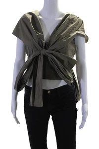L'Academie Womens V Neck Short Sleeves Cropped Wrap Blouse Gray Size Medium - Picture 1 of 7