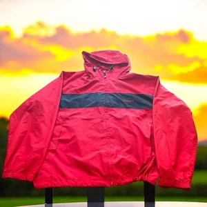 Chaps Full Zip Windbreaker Hoodie Mens Draw String Bottom Red Blue Size XL - Picture 1 of 17