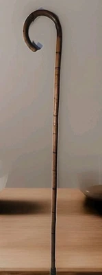 Vintage Antique Bamboo Cane Wooden Crook Neck Elderly Teachers Stick 35 1/2" - Image 1 of 4