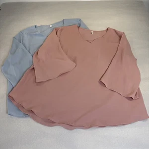 Taohuadao Women Size 2XL Blouse Pink & Blue Top 3/4 Sleeve Set of 2 - Picture 1 of 16